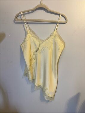 Lace-Trim Satin Cami Top - Pale Yellow